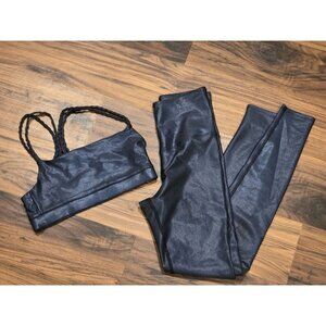 Carbon38 Shiny Sculpt Legging & Bra Set Black Iridescent Swirl Size S